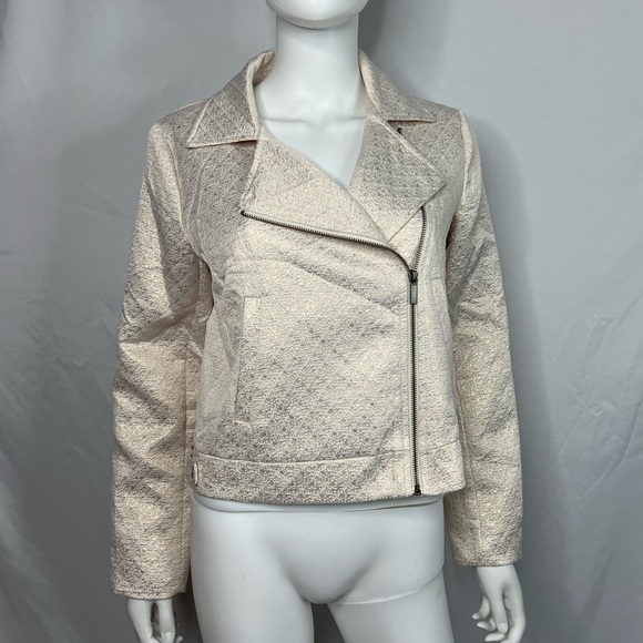 Womens Cream With Gold Accents Moto Jacket-Blazer Size M - Picture 2 of 8